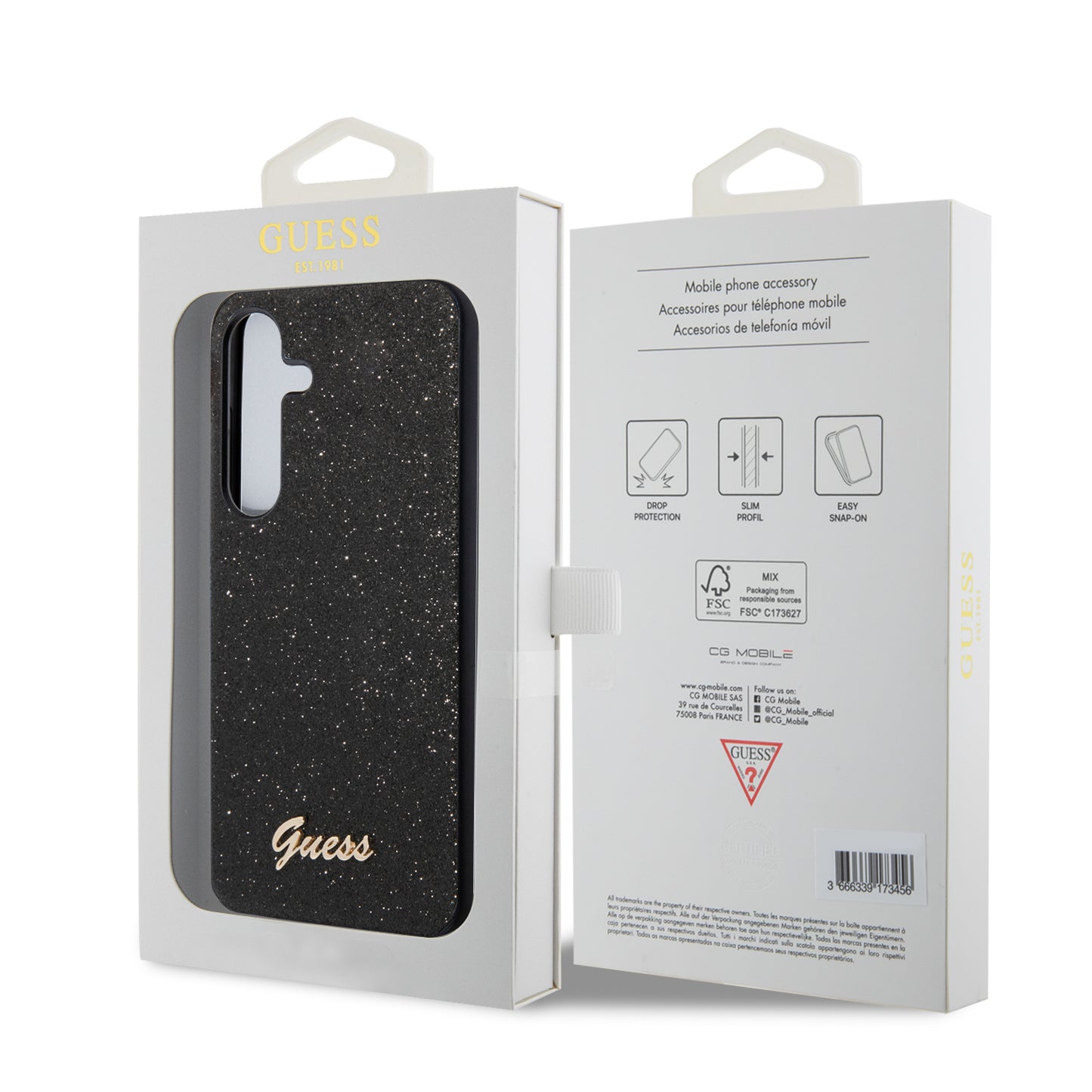 Hoes voor Samsung Galaxy S24 S921, Guess, Glitter Script, Zwart