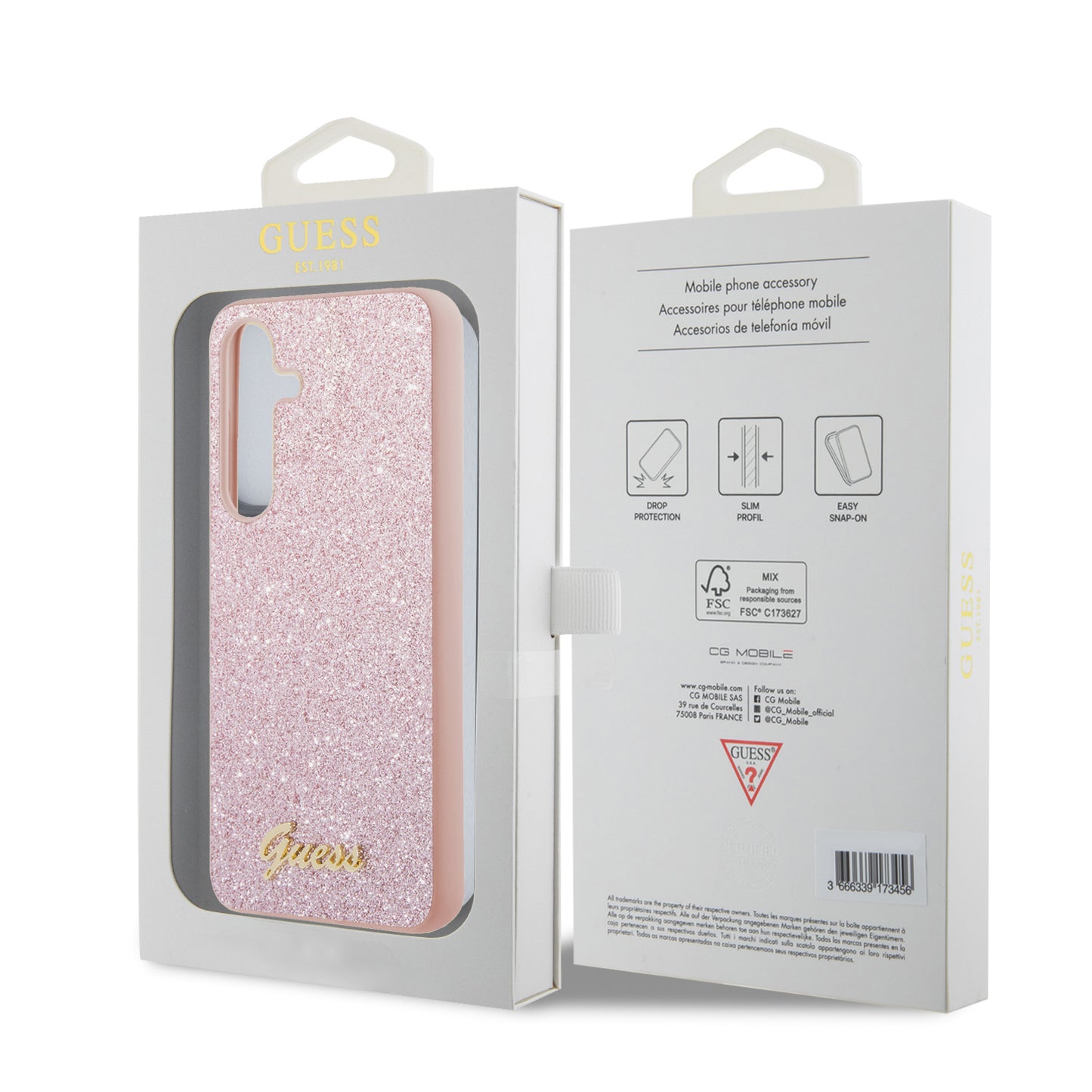 Hoes voor Samsung Galaxy S24 S921, Guess, Glitter Script, Roze