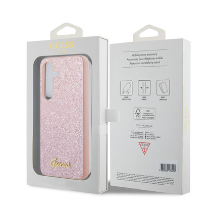 Hoes voor Samsung Galaxy S24 S921, Guess, Glitter Script, Roze