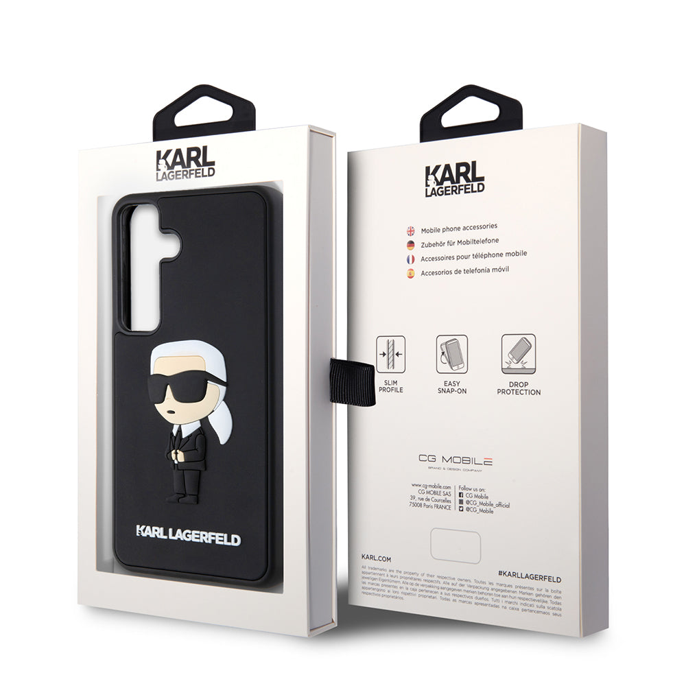 Hoes voor Samsung Galaxy S24 S921, Karl Lagerfeld, 3D Rubber Ikonik Karl, Zwart