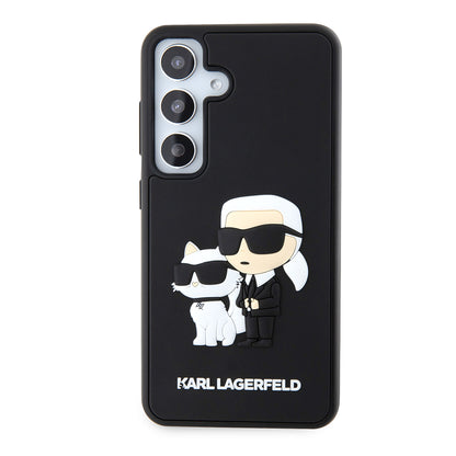 Hoes voor Samsung Galaxy S24 S921, Karl Lagerfeld, 3D Rubber Karl & Choupette, Zwart