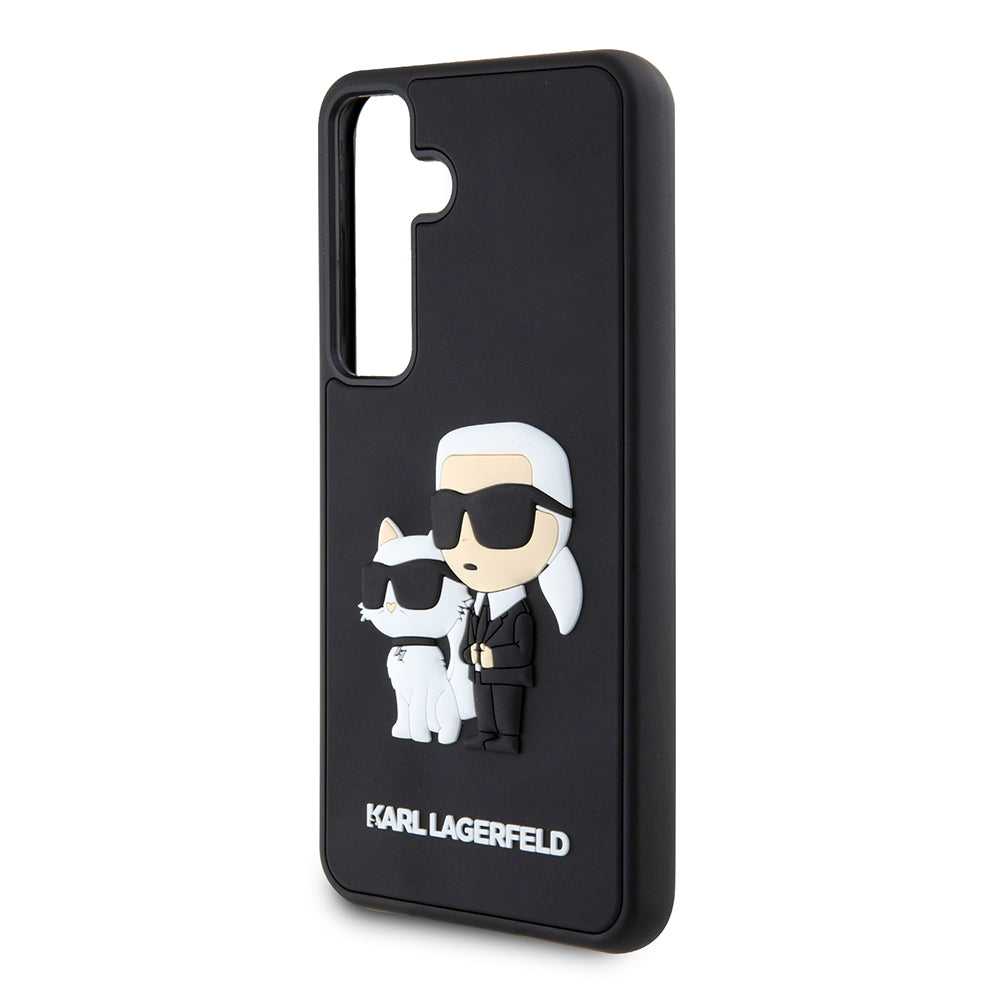 Hoes voor Samsung Galaxy S24 S921, Karl Lagerfeld, 3D Rubber Karl & Choupette, Zwart