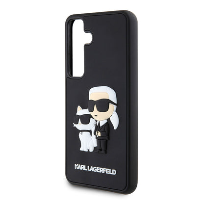 Hoes voor Samsung Galaxy S24 S921, Karl Lagerfeld, 3D Rubber Karl & Choupette, Zwart