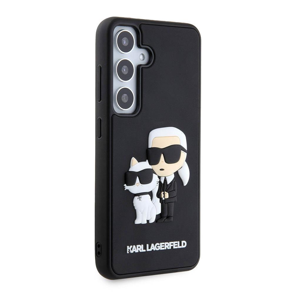 Hoes voor Samsung Galaxy S24 S921, Karl Lagerfeld, 3D Rubber Karl & Choupette, Zwart