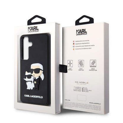 Hoes voor Samsung Galaxy S24 S921, Karl Lagerfeld, 3D Rubber Karl & Choupette, Zwart