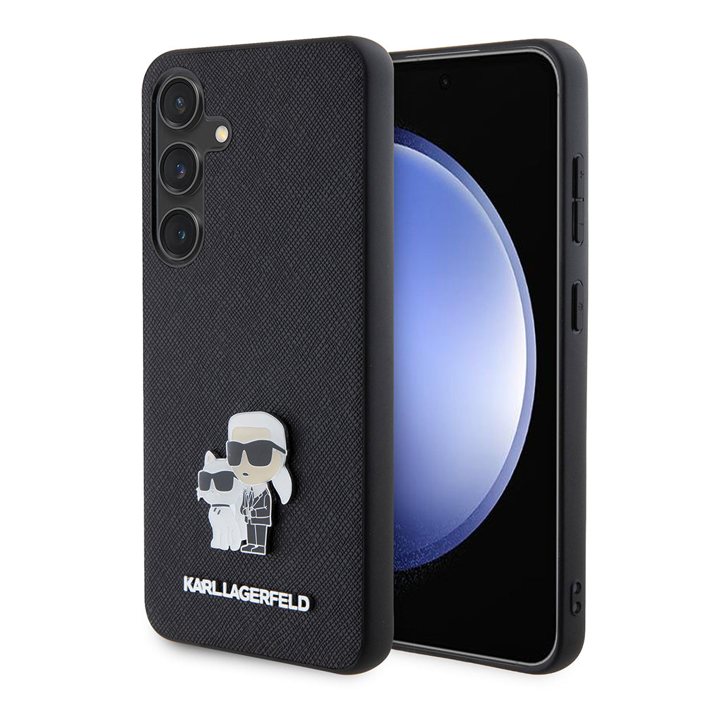 Hoes voor Samsung Galaxy S24 S921, Karl Lagerfeld, Saffiano Karl & Choupette Metal, Zwart
