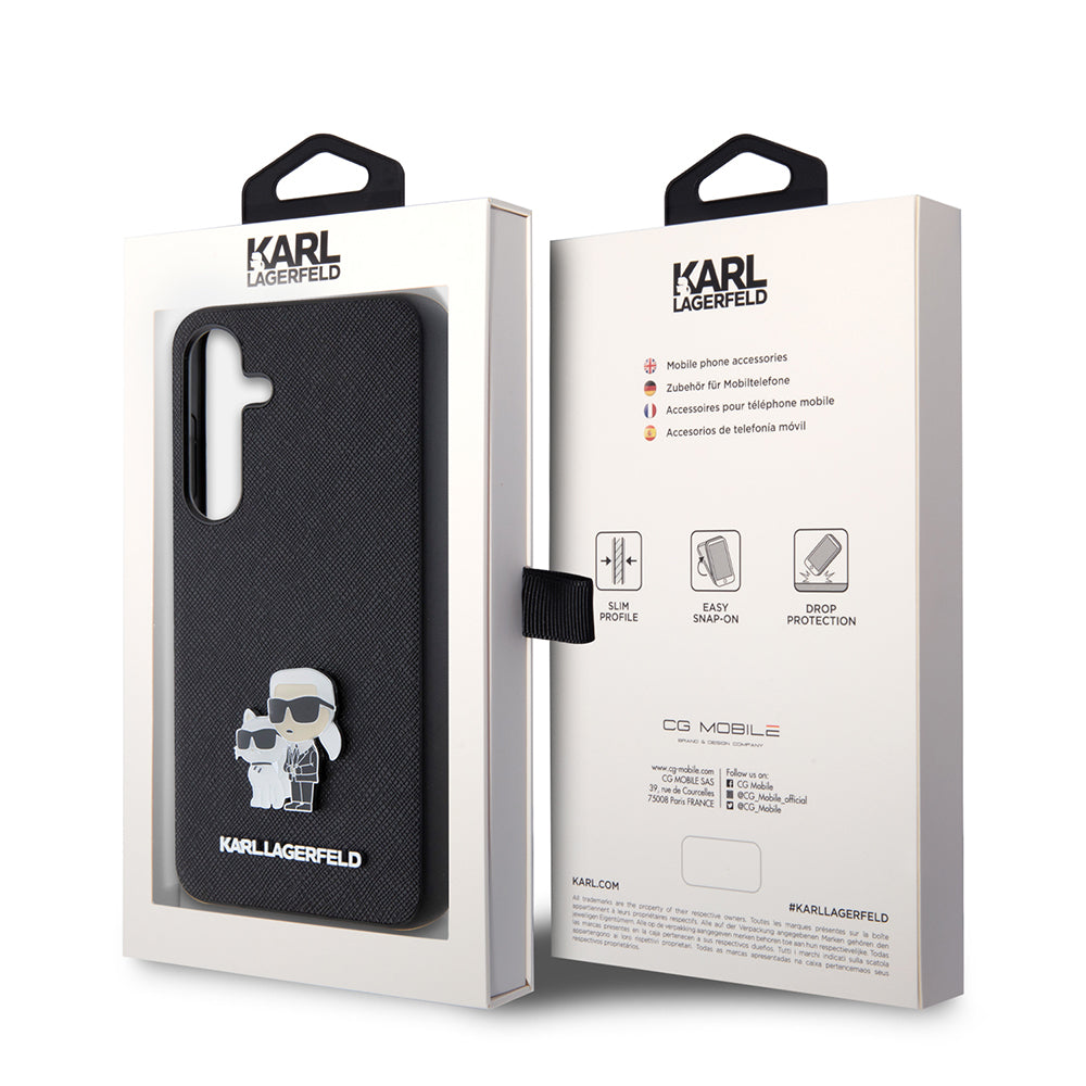 Hoes voor Samsung Galaxy S24 S921, Karl Lagerfeld, Saffiano Karl & Choupette Metal, Zwart