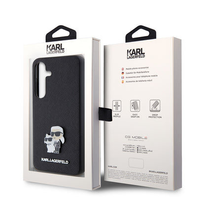 Hoes voor Samsung Galaxy S24 S921, Karl Lagerfeld, Saffiano Karl & Choupette Metal, Zwart