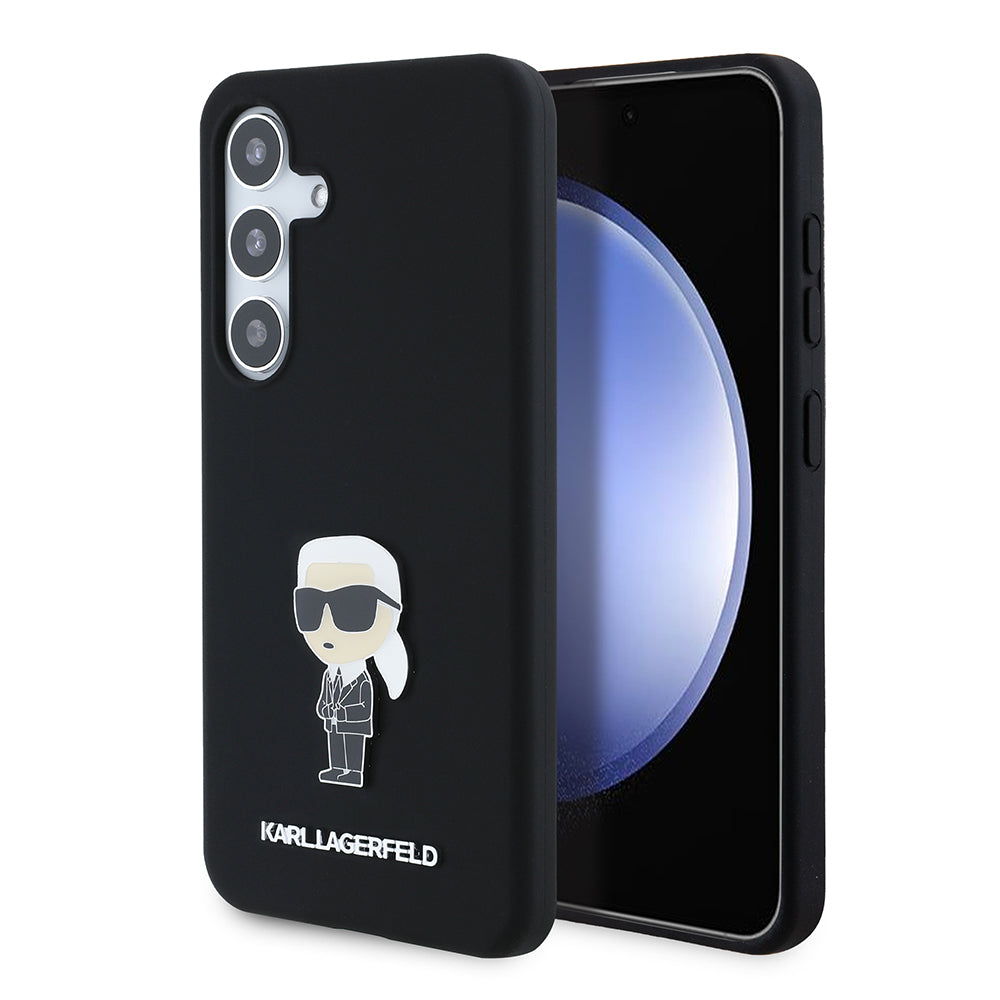 Hoes voor Samsung Galaxy S24 S921, Karl Lagerfeld, Silicone Ikonik Karl Metal, Zwart