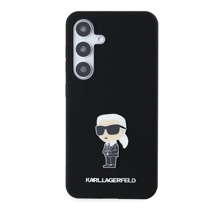 Hoes voor Samsung Galaxy S24 S921, Karl Lagerfeld, Silicone Ikonik Karl Metal, Zwart