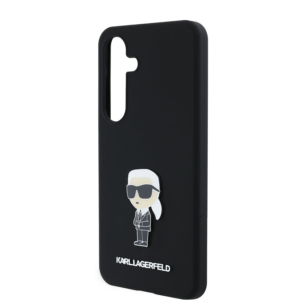 Hoes voor Samsung Galaxy S24 S921, Karl Lagerfeld, Silicone Ikonik Karl Metal, Zwart