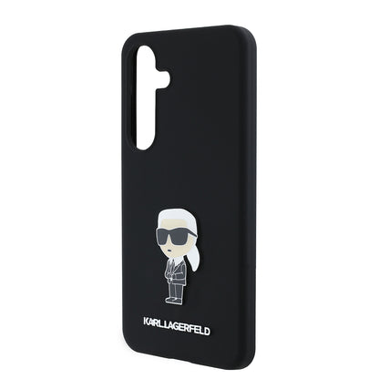 Hoes voor Samsung Galaxy S24 S921, Karl Lagerfeld, Silicone Ikonik Karl Metal, Zwart