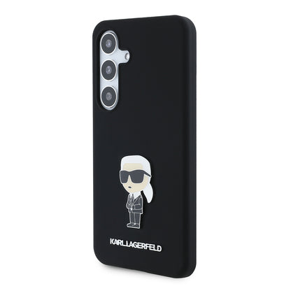 Hoes voor Samsung Galaxy S24 S921, Karl Lagerfeld, Silicone Ikonik Karl Metal, Zwart