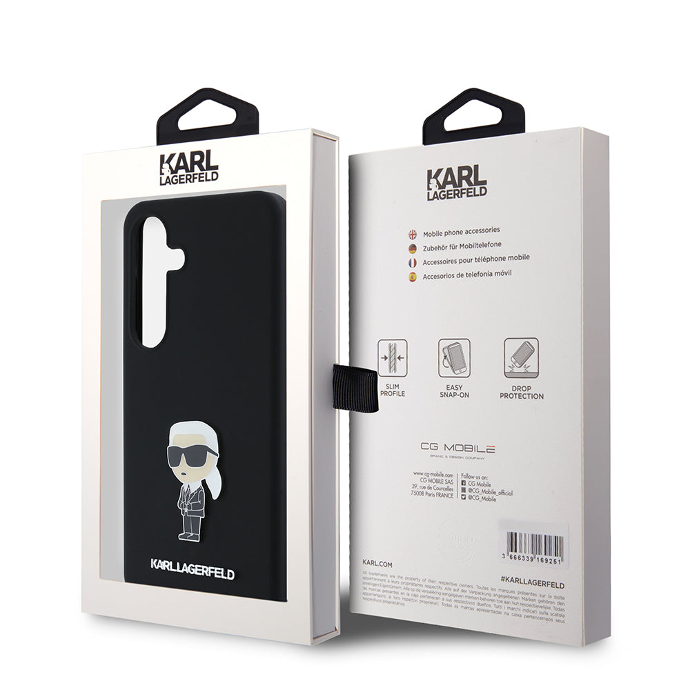 Hoes voor Samsung Galaxy S24 S921, Karl Lagerfeld, Silicone Ikonik Karl Metal, Zwart