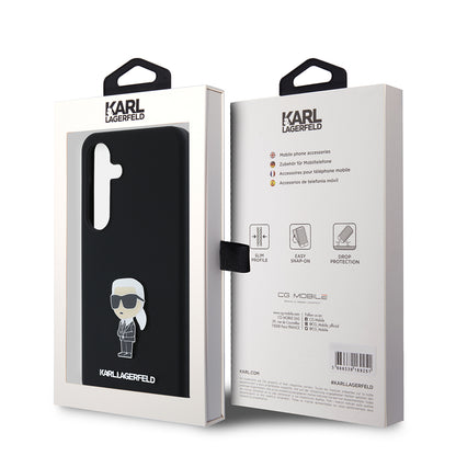 Hoes voor Samsung Galaxy S24 S921, Karl Lagerfeld, Silicone Ikonik Karl Metal, Zwart