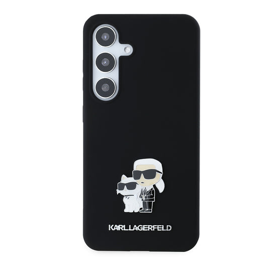 Hoes voor Samsung Galaxy S24 S921, Karl Lagerfeld, Silicone Karl & Choupette Metal, Zwart