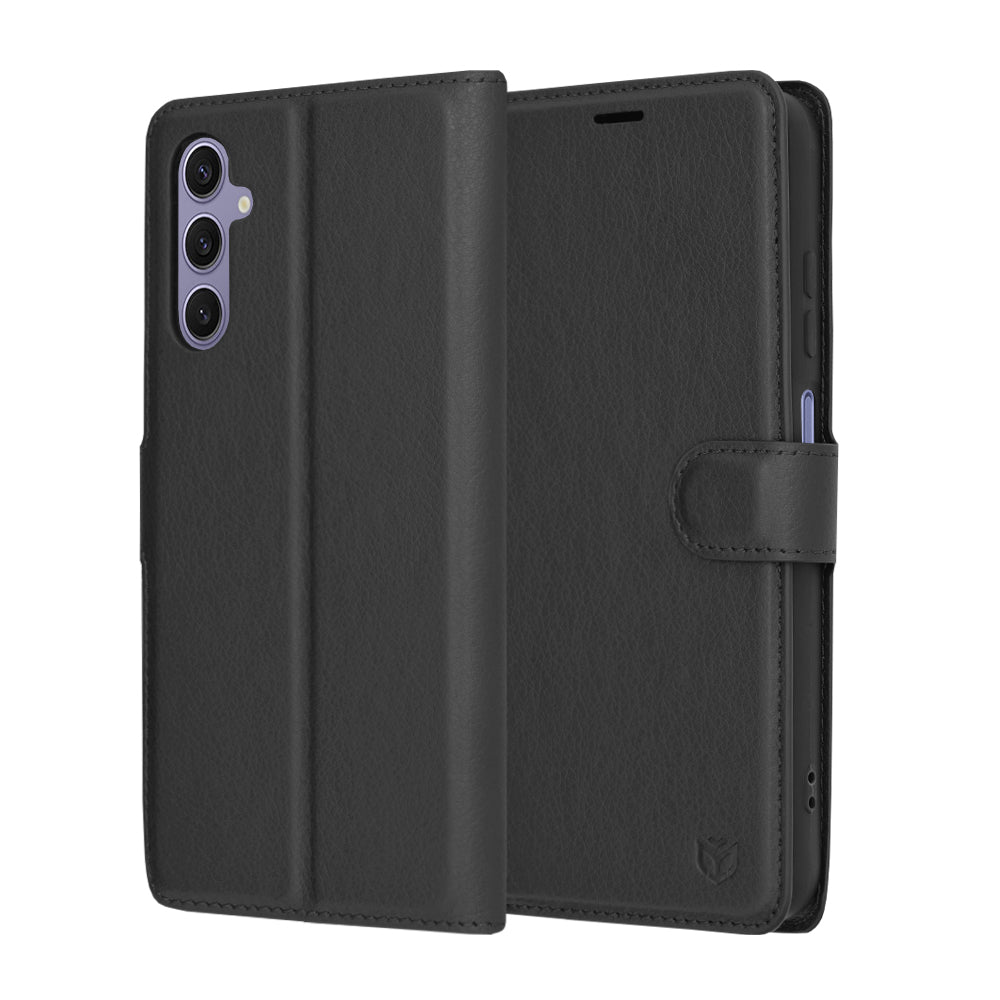Hoes voor Samsung Galaxy S24 S921, Techsuit, Leather Folio, Zwart