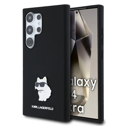 Hoes voor Samsung Galaxy S24 Ultra S928, Karl Lagerfeld, Silicone Choupette Metal, Zwart