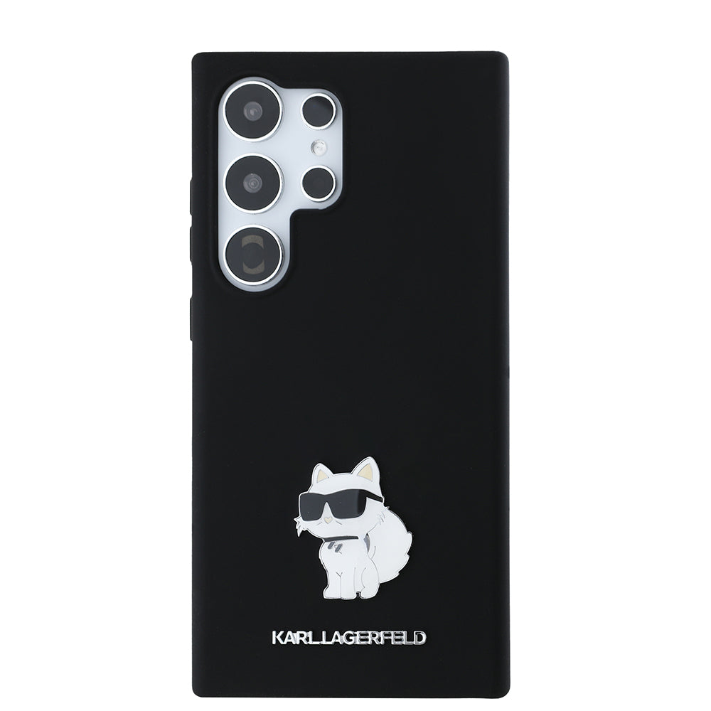 Hoes voor Samsung Galaxy S24 Ultra S928, Karl Lagerfeld, Silicone Choupette Metal, Zwart