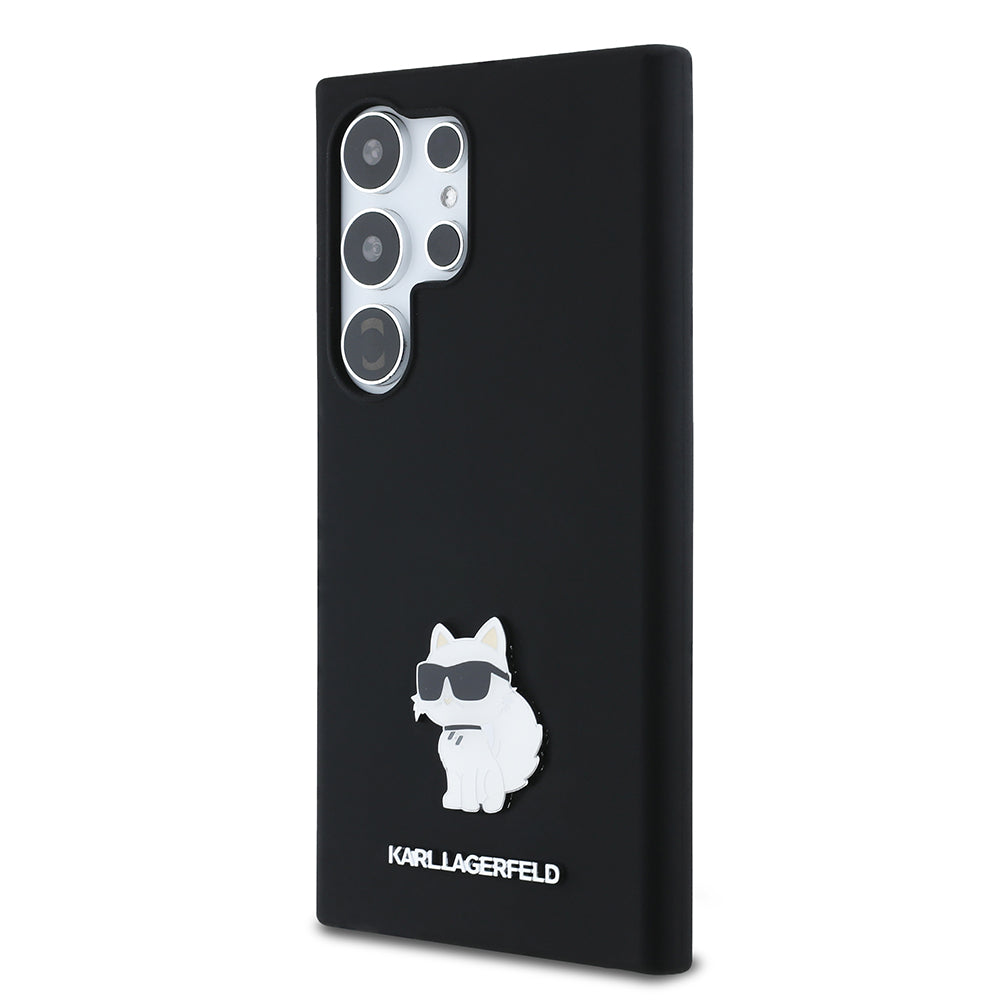 Hoes voor Samsung Galaxy S24 Ultra S928, Karl Lagerfeld, Silicone Choupette Metal, Zwart