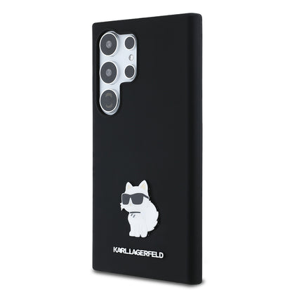 Hoes voor Samsung Galaxy S24 Ultra S928, Karl Lagerfeld, Silicone Choupette Metal, Zwart