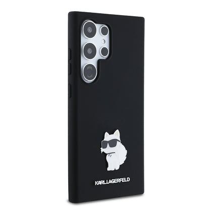 Hoes voor Samsung Galaxy S24 Ultra S928, Karl Lagerfeld, Silicone Choupette Metal, Zwart