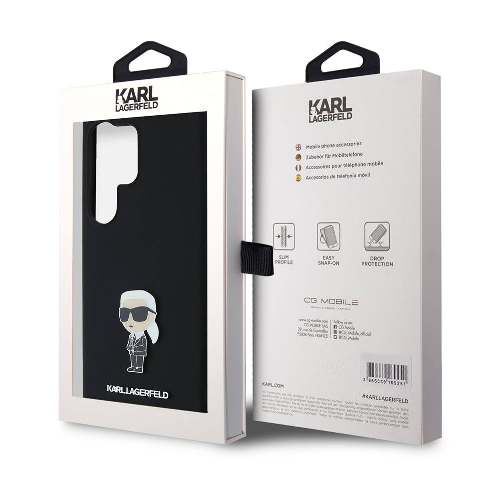 Hoes voor Samsung Galaxy S24 Ultra S928, Karl Lagerfeld, Silicone Ikonik Karl, Zwart