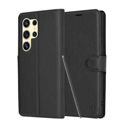 Hoes voor Samsung Galaxy S24 Ultra S928, Techsuit, Leather Folio, Zwart