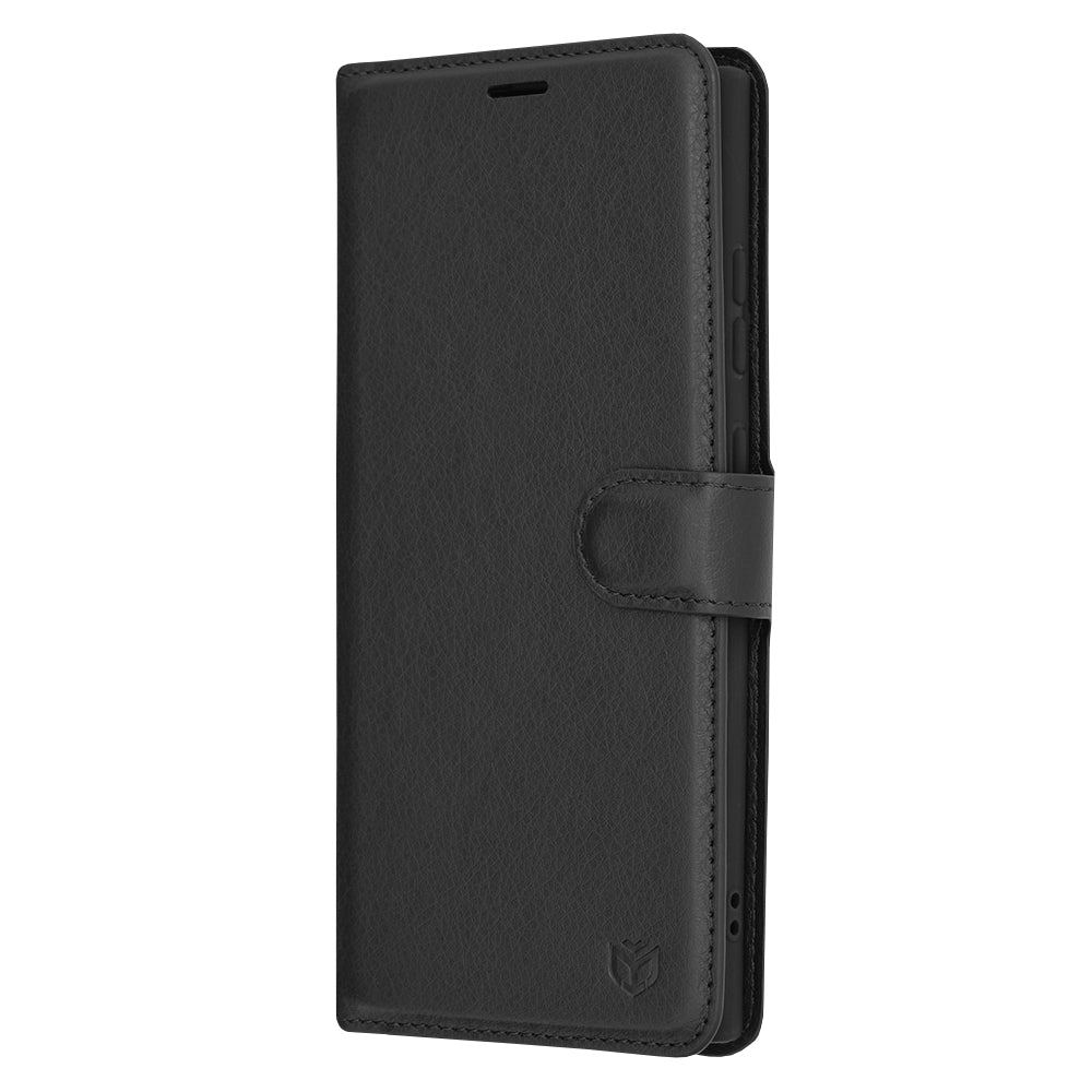 Hoes voor Samsung Galaxy S24 Ultra S928, Techsuit, Leather Folio, Zwart