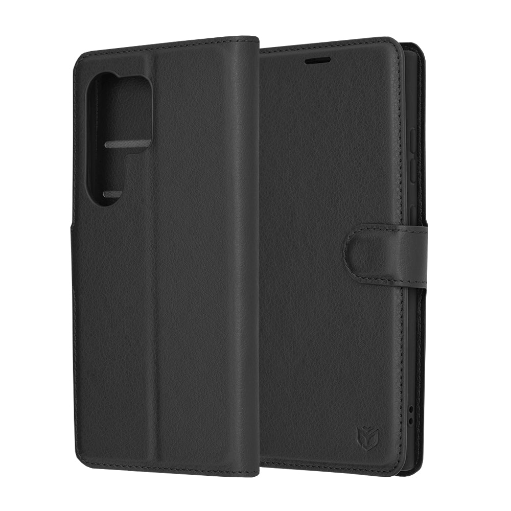 Hoes voor Samsung Galaxy S24 Ultra S928, Techsuit, Leather Folio, Zwart