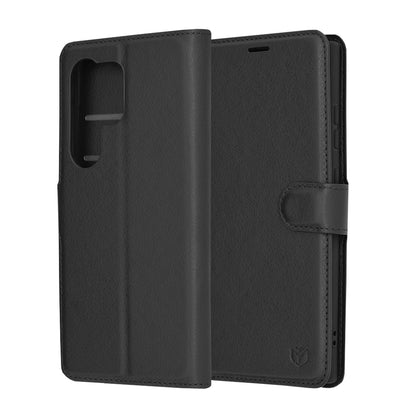 Hoes voor Samsung Galaxy S24 Ultra S928, Techsuit, Leather Folio, Zwart