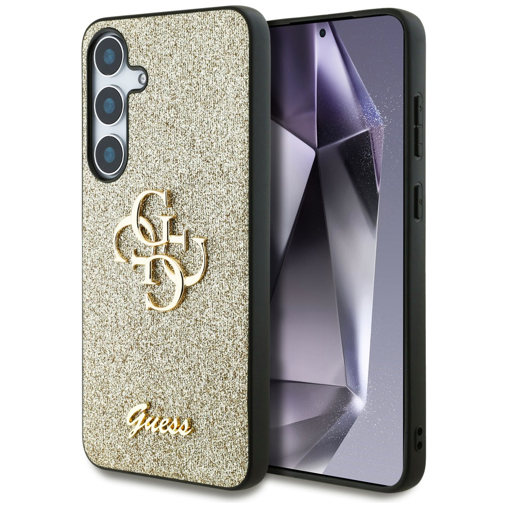 Hoesje voor Samsung Galaxy S25+ S936, Guess, Glitter Big 4G Script, Goudkleurig