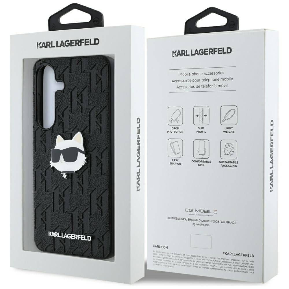 Hoes voor Samsung Galaxy S25+ S936, Karl Lagerfeld, Monogram Choupette's Head, Zwart