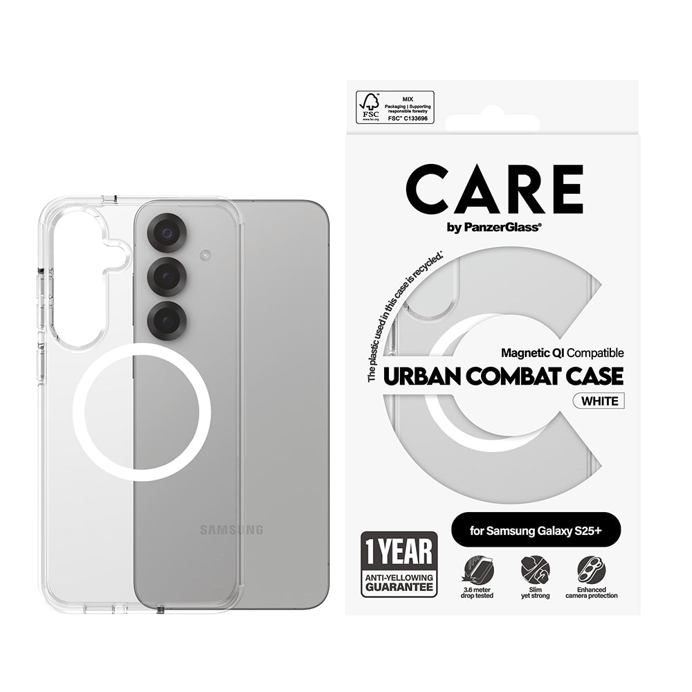 Hoes voor Samsung Galaxy S25+ S936, PanzerGlass, Care Urban Combat, Transparant Wit