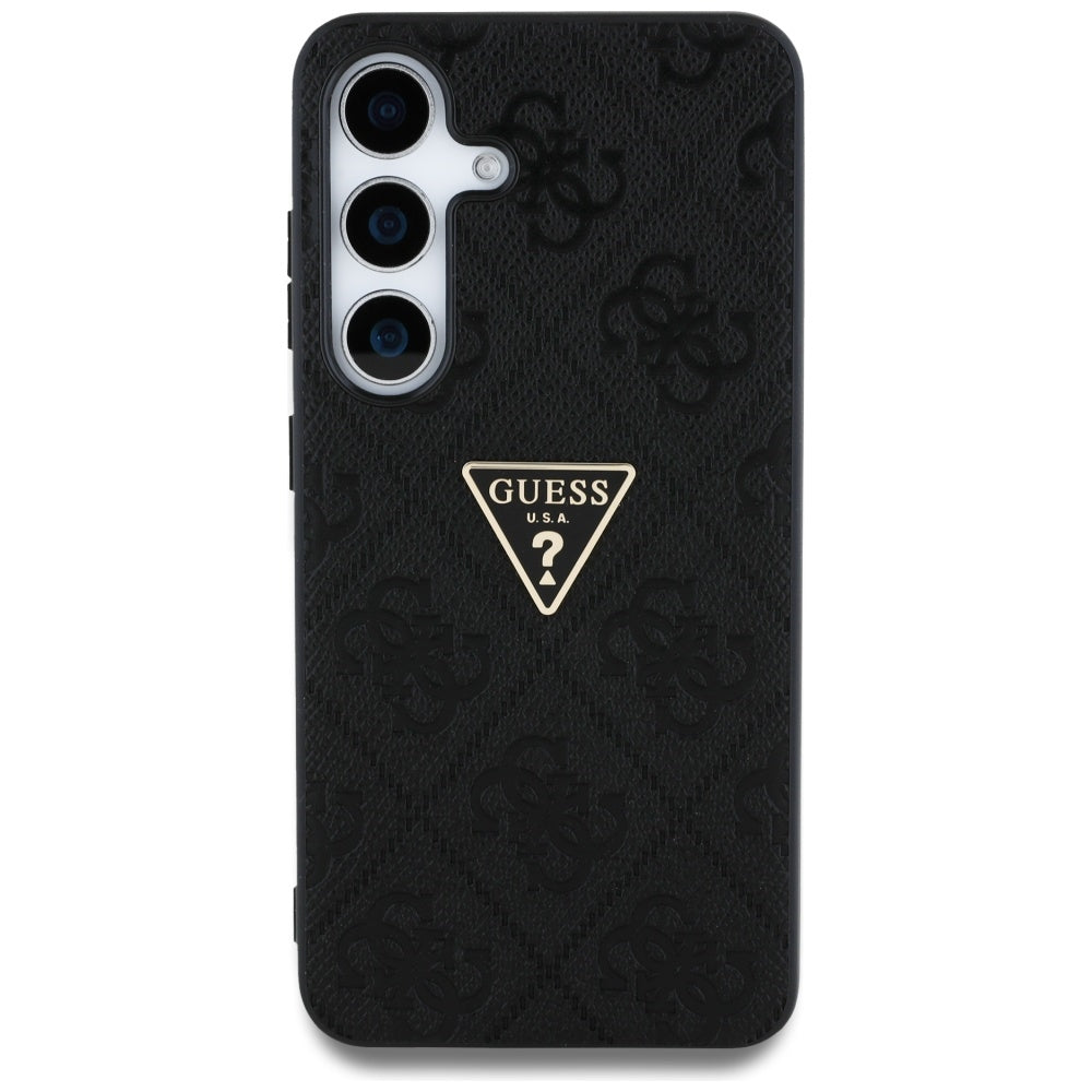 Hoes voor Samsung Galaxy S25 S931, Guess, Grained Hot Stamp 4G Triangle, Zwart