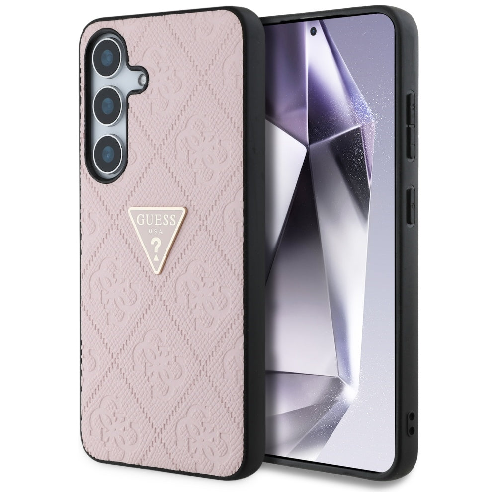 Hoes voor Samsung Galaxy S25 S931, Guess, Grained Hot Stamp 4G Triangle, Roze