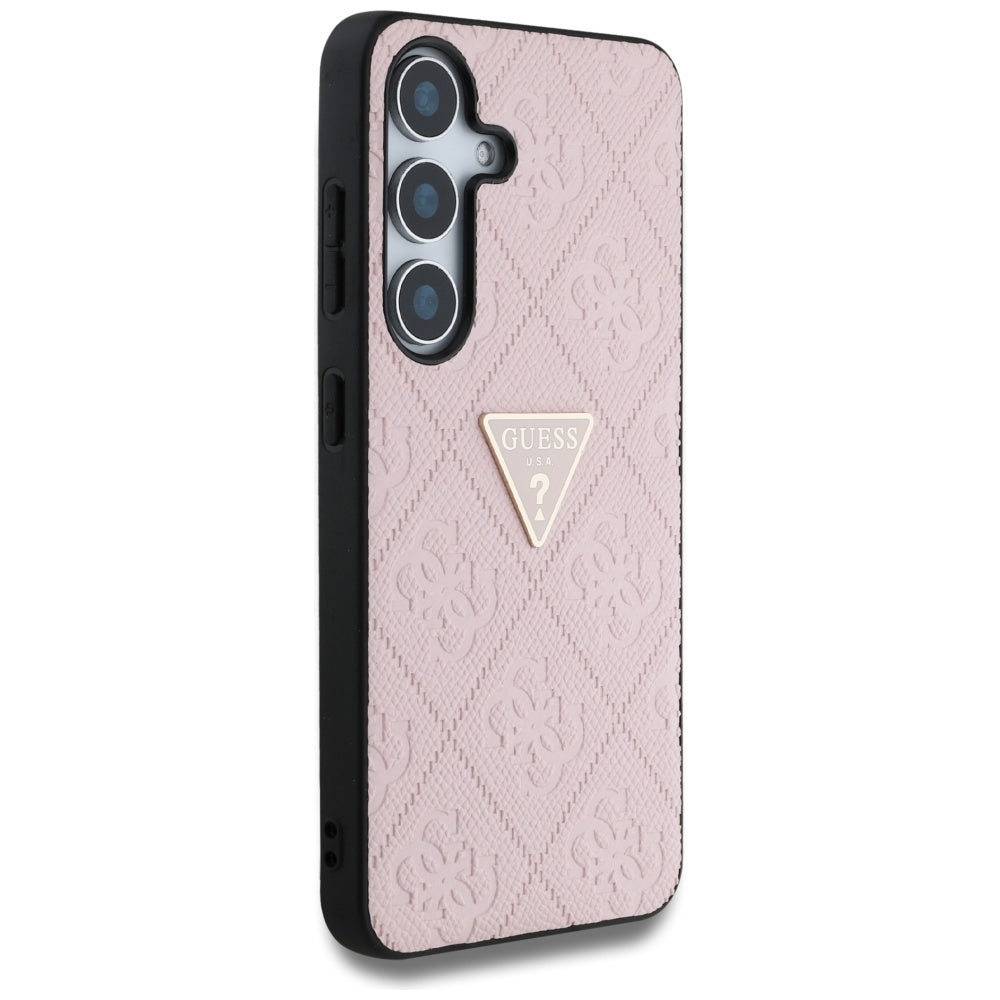 Hoes voor Samsung Galaxy S25 S931, Guess, Grained Hot Stamp 4G Triangle, Roze
