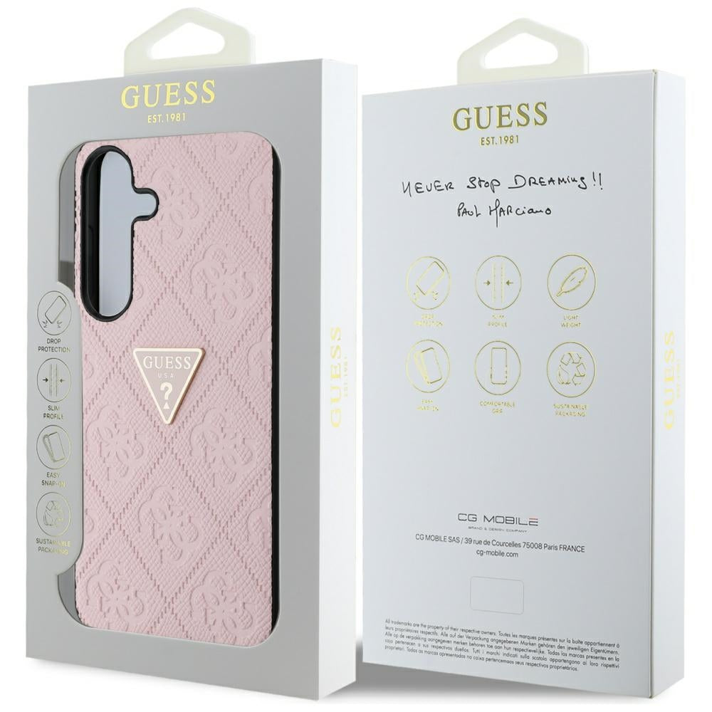 Hoes voor Samsung Galaxy S25 S931, Guess, Grained Hot Stamp 4G Triangle, Roze