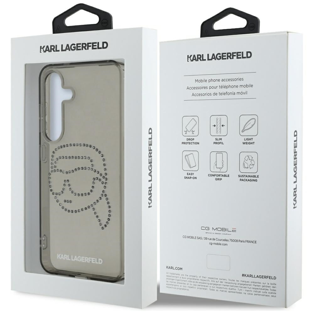 Case for Samsung Galaxy S25 S931, Karl Lagerfeld, IML Rhinestones Karl's Head, Black