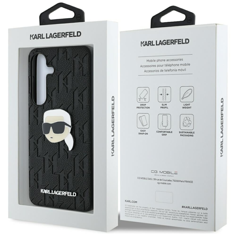 Hoes voor Samsung Galaxy S25 S931, Karl Lagerfeld, Monogram Karl's Head, Zwart