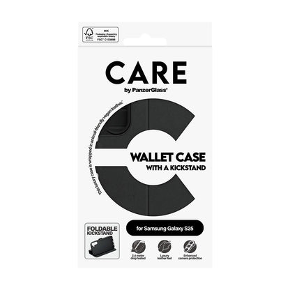 Hoes voor Samsung Galaxy S25 S931, PanzerGlass, Care Feature Kickstand Wallet, Zwart