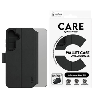 Hoes voor Samsung Galaxy S25 S931, PanzerGlass, Care Feature Kickstand Wallet, Zwart