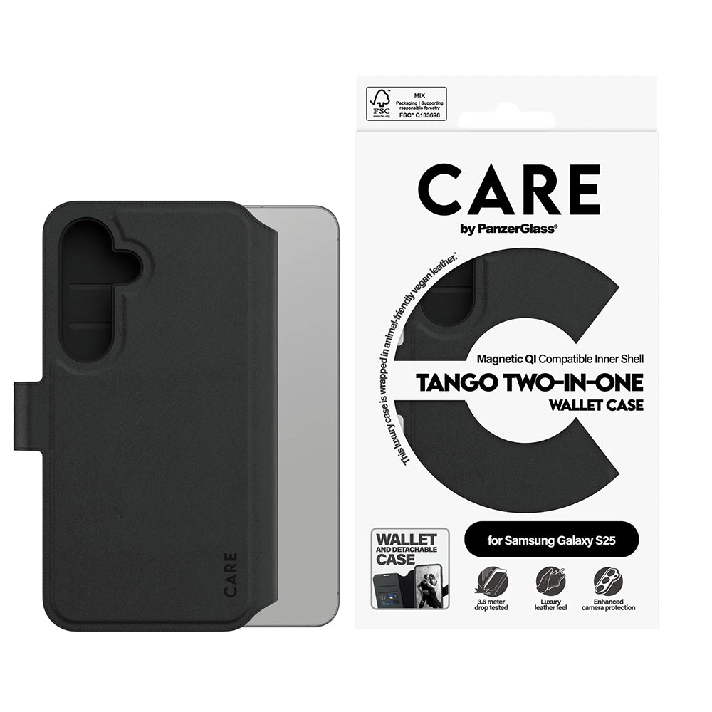 Hoes voor Samsung Galaxy S25 S931, PanzerGlass, Care Feature Tango Two-in-One, Zwart