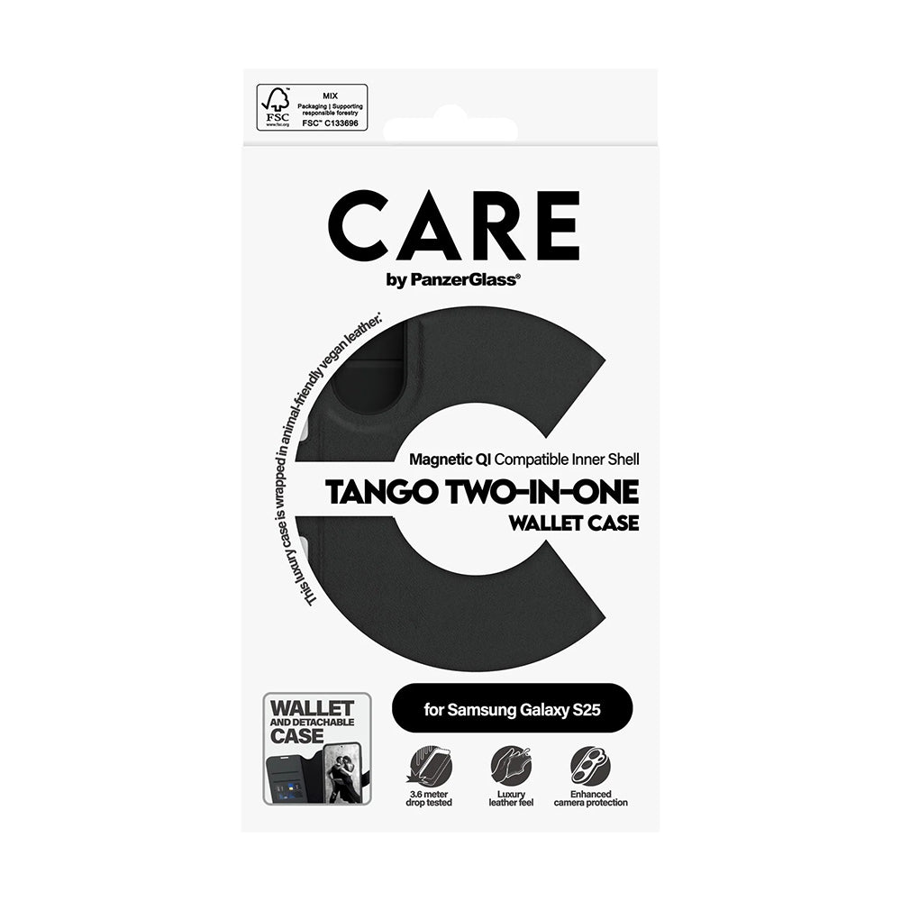 Hoes voor Samsung Galaxy S25 S931, PanzerGlass, Care Feature Tango Two-in-One, Zwart