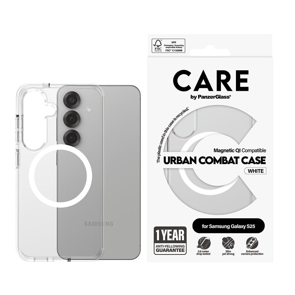 Hoes voor Samsung Galaxy S25 S931, PanzerGlass, Care Urban Combat, Transparant Wit