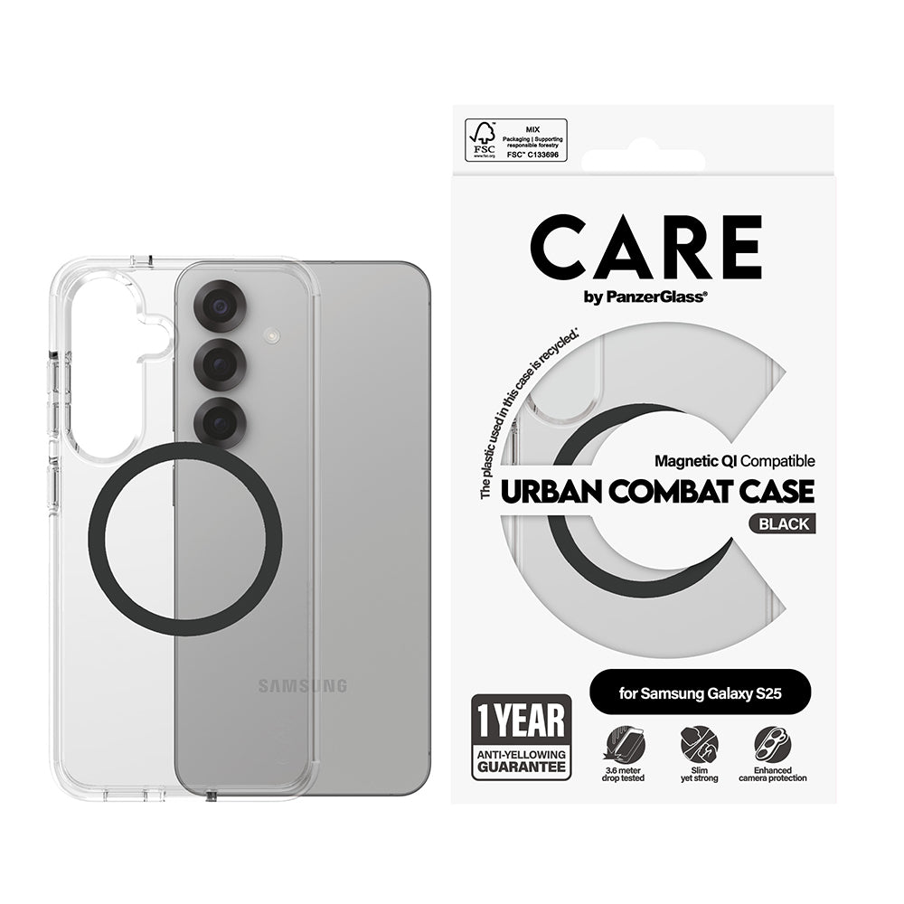 Hoes voor Samsung Galaxy S25 S931, PanzerGlass, Care Urban Combat, Transparant Zwart