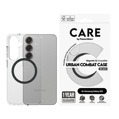 Hoes voor Samsung Galaxy S25 S931, PanzerGlass, Care Urban Combat, Transparant Zwart