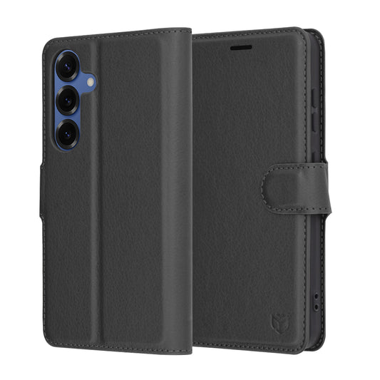 Hoes voor Samsung Galaxy S25 S931, Techsuit, Leather Folio, Zwart