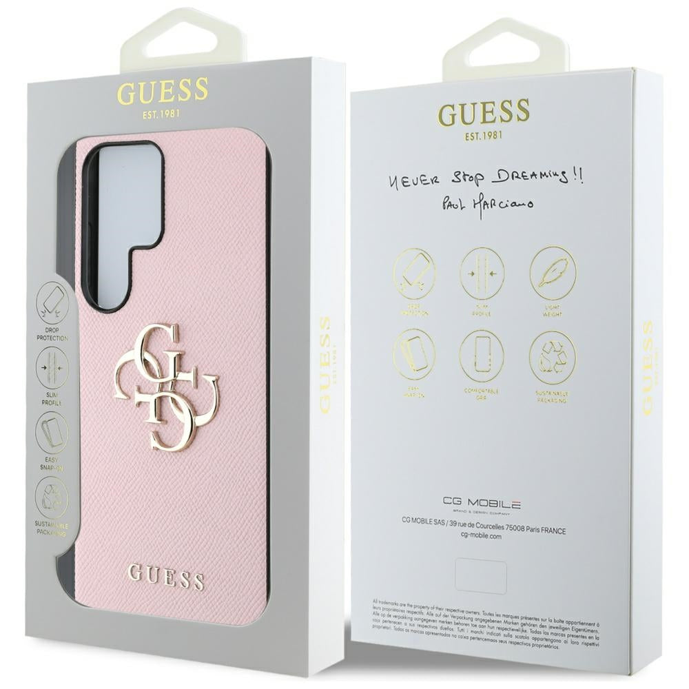 Hoes voor Samsung Galaxy S25 Ultra S938, Guess, 4G Grained Big and Classic Logo, Roze