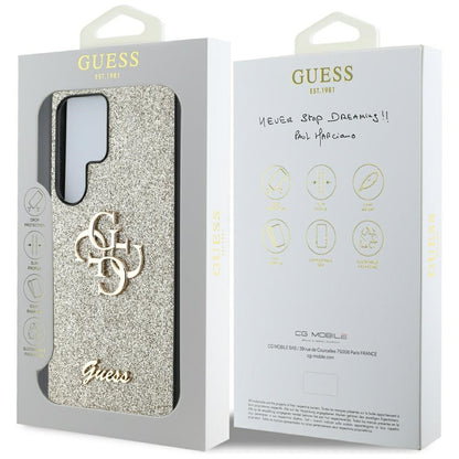 Hoes voor Samsung Galaxy S25 Ultra S938, Guess, Glitter Big 4G Script, Goudkleurig